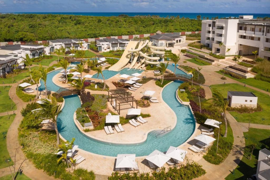 an aerial view of a lazy river pool at Dreams Macao Beach Punta Cana - All Inclusive in Punta Cana
