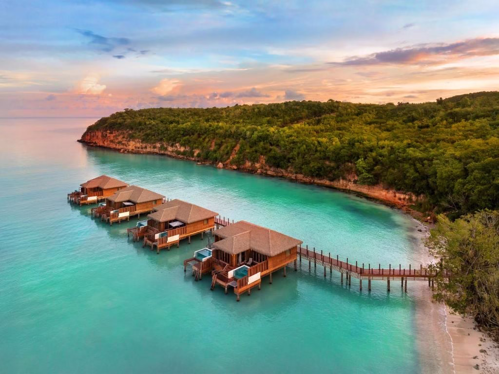an aerial view of a resort island in the water at Royalton CHIC Antigua, An Autograph Collection All-Inclusive Resort - Adults Only in Saint Johnʼs